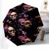 Rose Skull Automatic Folding Umbrella  8 Ribs, Durable Iron Frame, Bright Color Pattern Compact Travel Umbrella, Suitable for Outdoor, Beach