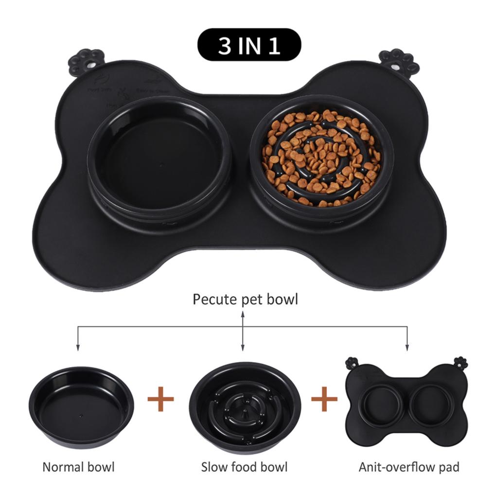 2Pcs Pet Bowl Silicone Slow Feeder with Tray Non-Slip Mat Drinking Food Feeding Bowl for Animals