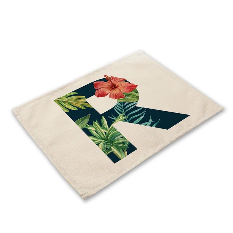 

30x45cm Alphabet Letters Linen Kitchen Placemat Botanical Plant Green Tropical Leaves Dining Table Mats Coaster Pad 2pcs 30x45cm