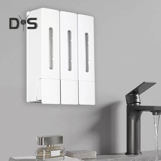 Seifenspender mit 3 Kammern zur Wandmontage, 400 ml x 3, Shampoo-Spender ohne Bohren, Waschspender mit Sichtfenster