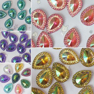Adorno de resina colorido AB hecho a mano, purpurina, gota de agua, diamantes de imitación, piedras de cristal, aplique plano