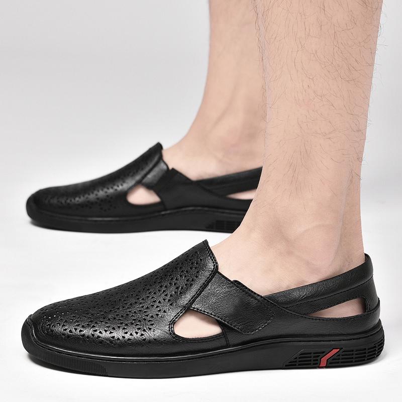 Men'S Shoes Genuine Leather Trending Summer Casual Shoes Men Breathable Outdoor Luxury Sandals Man Non-Slip Beach Brand Loafers