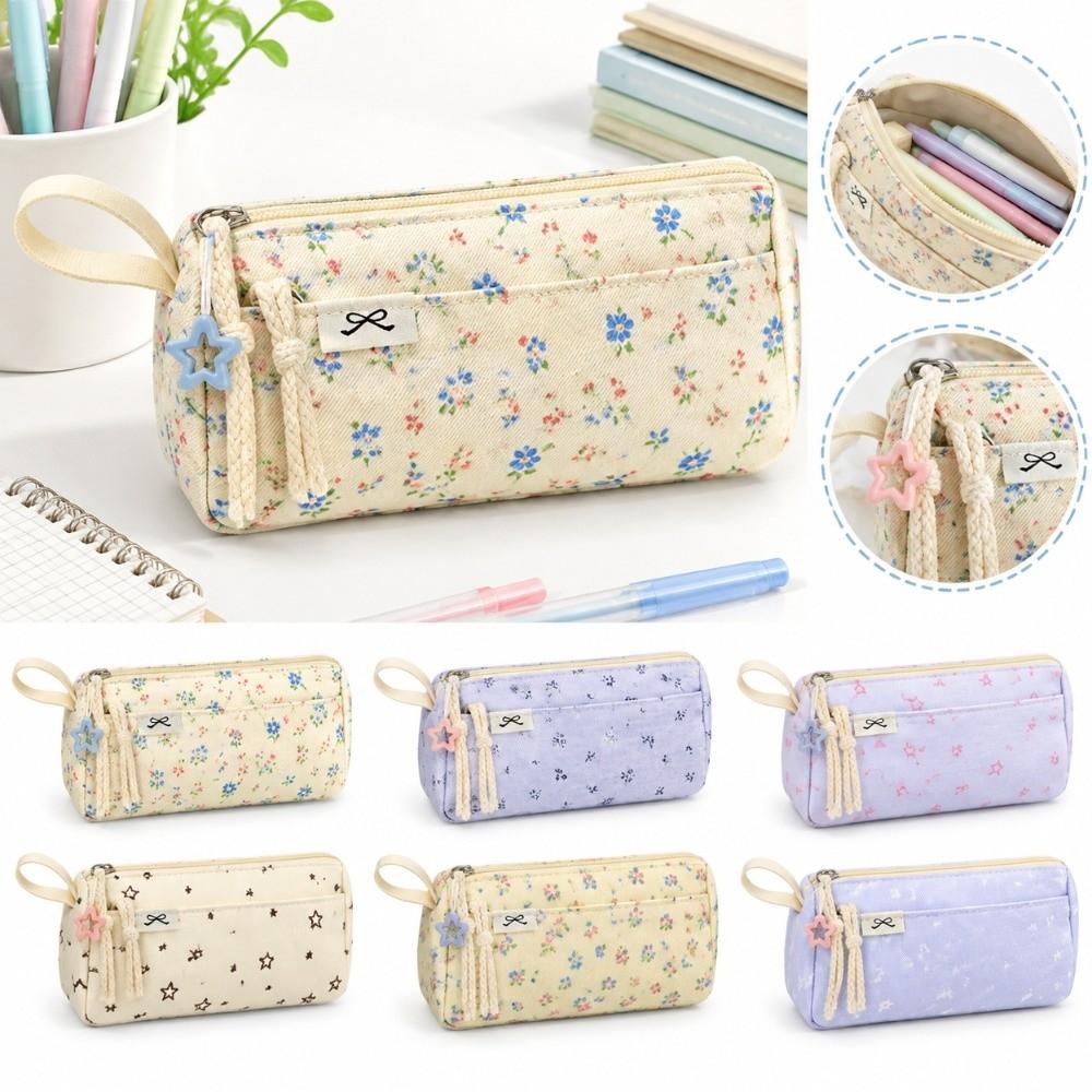 Handheld Pencil Pouch Flower Pen Bag Durable Stationery Storage Bag  Gift