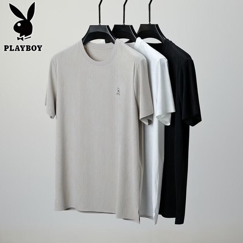 PLAYBOY Men's Ice Silk Jacquard Short-Sleeve T-Shirt