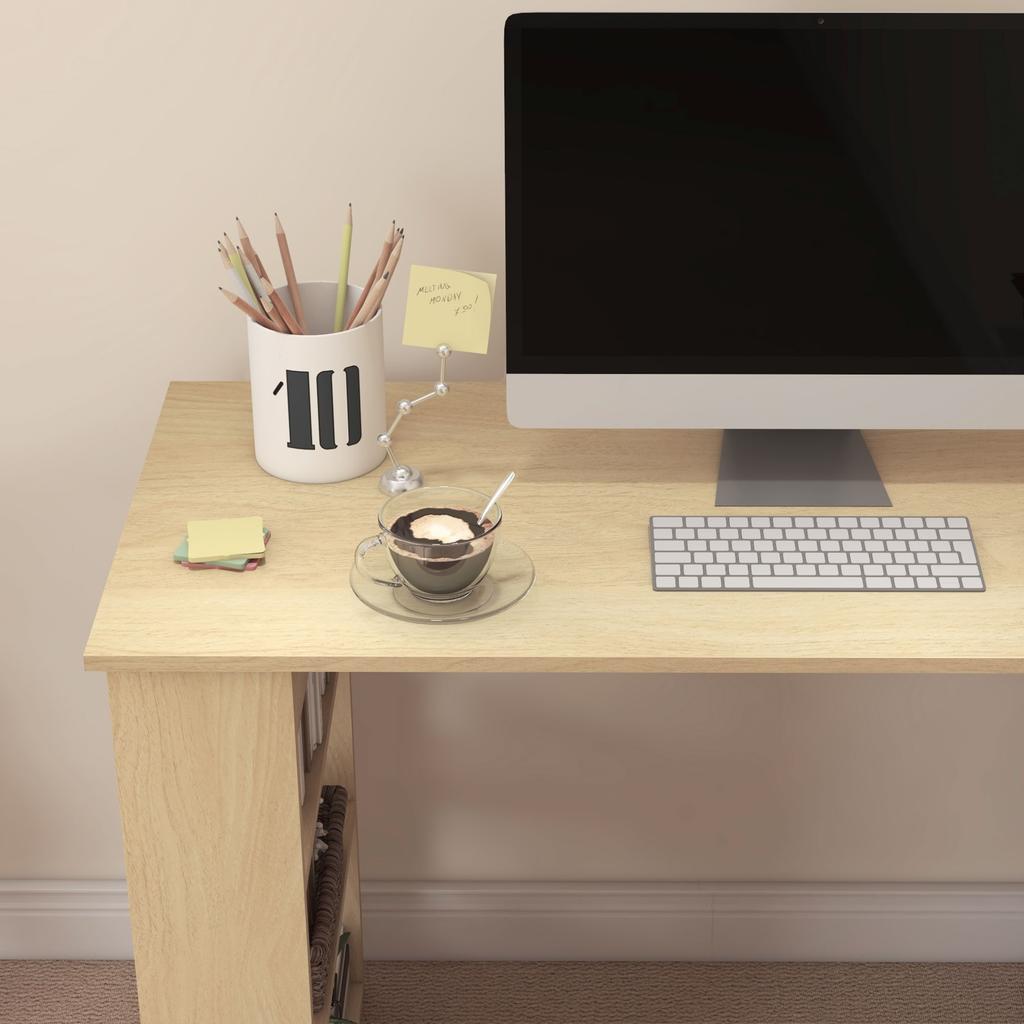 Eck-Computertisch, L-förmiger Schreibtisch mit 360 Grad drehbarem Bücherregal, 120L x 110B x 74,5H cm, Natur und Weiß