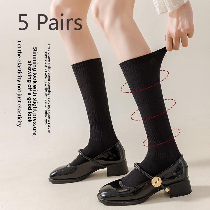 

5 пар женских носков длиной до колена, универсальные, весна-осень, тонкие, новые, однотонные 5 Pairs чёрный