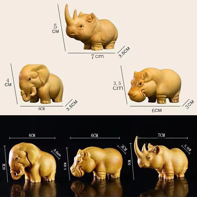 Home Decorations Room Decor Sculptures Figurines Thuja Wood Elephant Rhino Hippo Kawaii Desk Car Accessories Miniature Statues