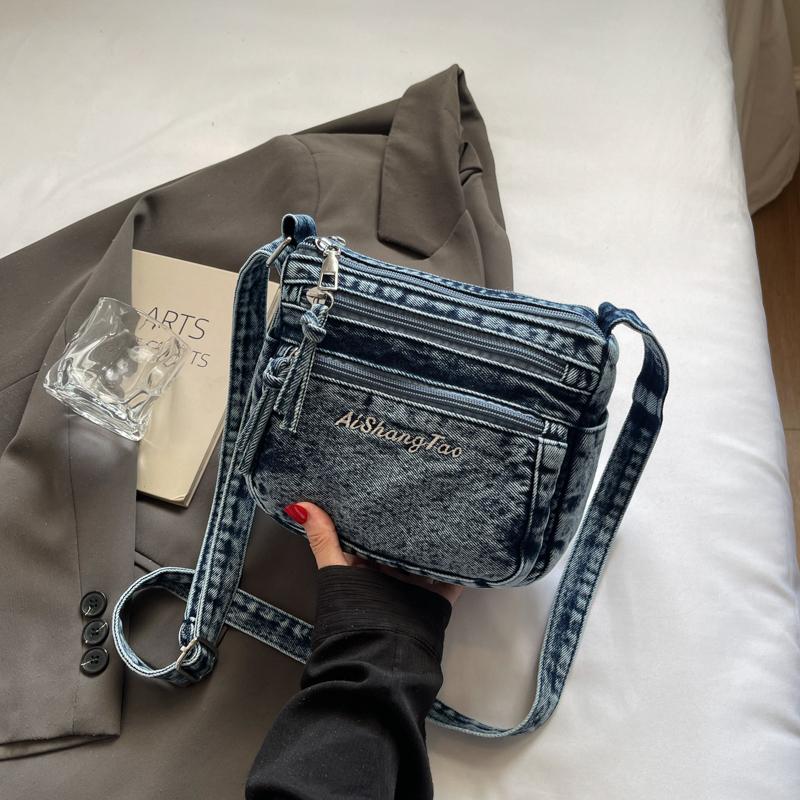 Denim Bag Women's Multi-Layer Crossbody Bag Mobile Phone Bag Shoulder Small Square Bag