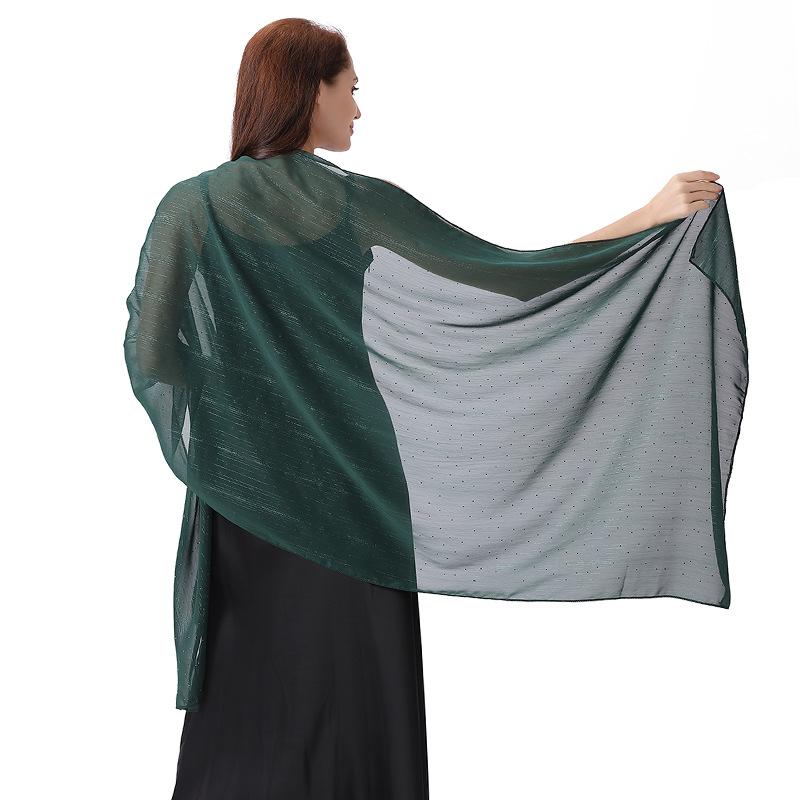 

Элегантная шаль-накидка 70*200 см для женщин, официальная, легкий прозрачный шифон, со стразами и серебряной проволокой темно-зеленого