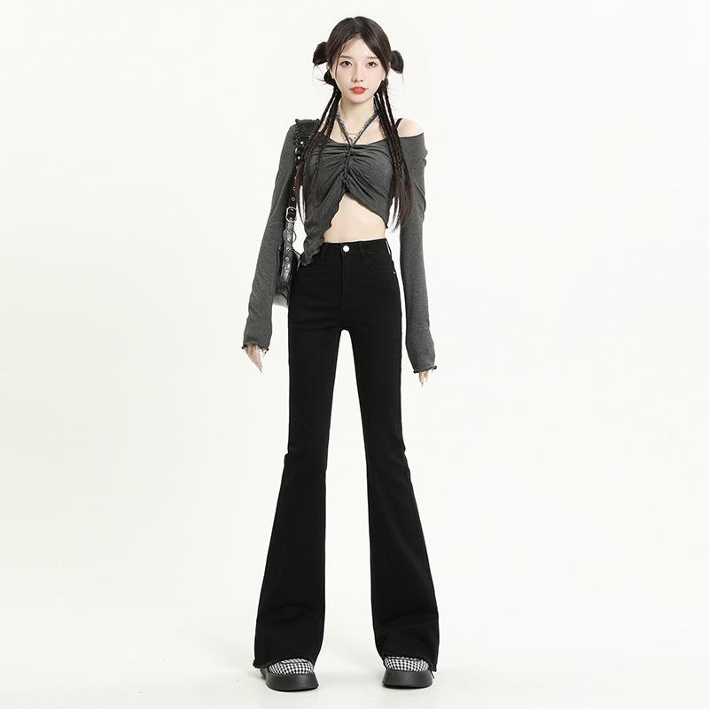 Jeansi evazați retro de damă cu talie înaltă și croială slim, cu tiv nefinisat, pentru primăvara 2025