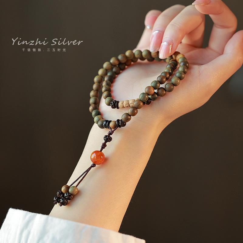 Green Sandalwood Bracelet for Women, New Popular Model, Light Luxury Sandalwood Bodhi Jewelry, Zen-Inspired Decorative Item, Passion Seed Beads