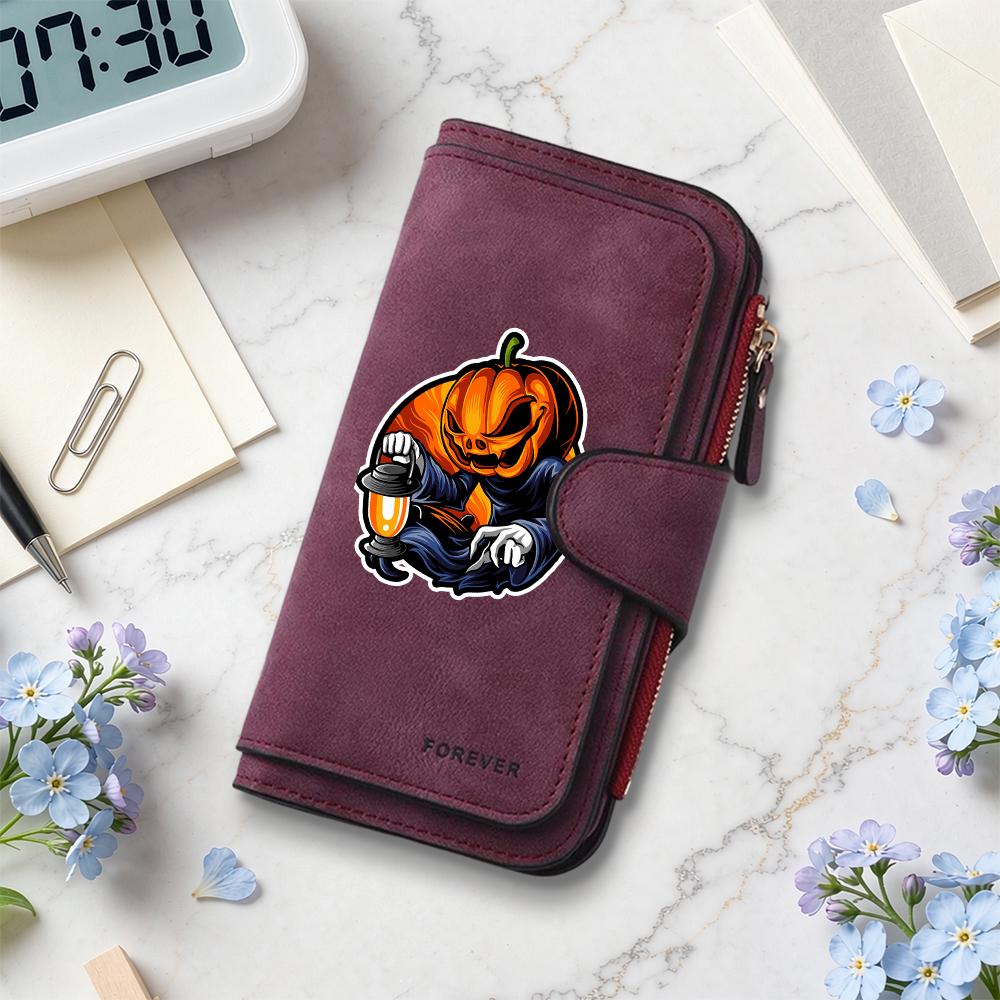 Halloween Pumpkin Pattern Long Wallet Fashion Casual Portable Multi Card Slot Purse for Daily Use