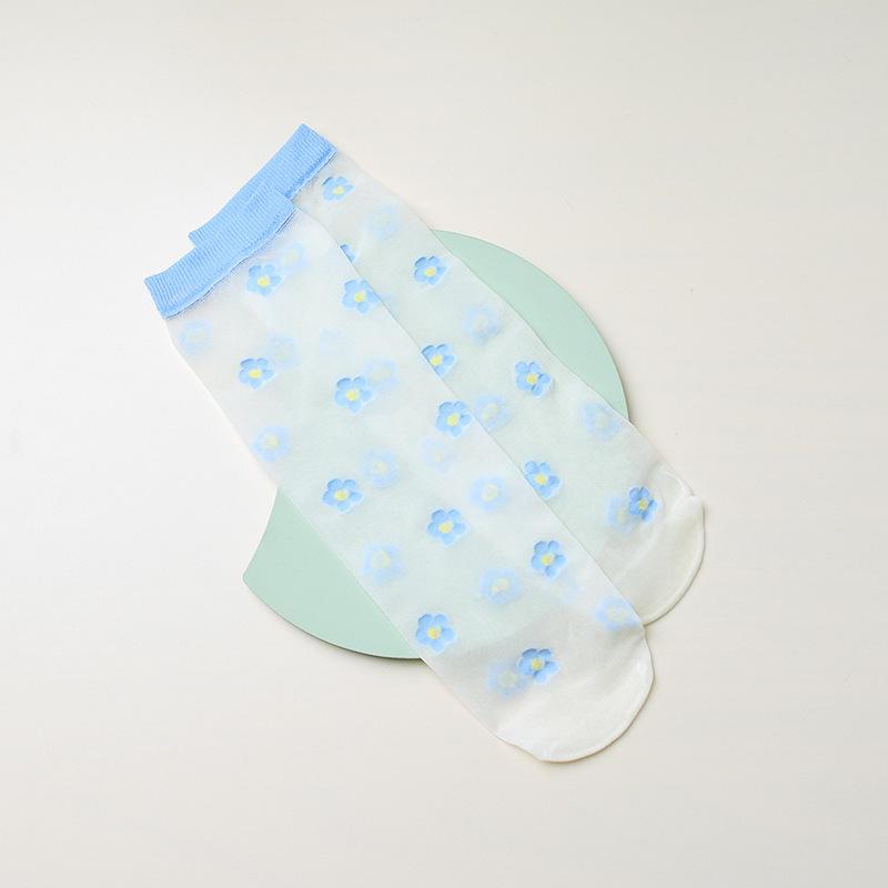 Spring & Summer Lace Sweet Floral Glass Silk Socks - Trendy and Cute Women's Socks with Sweat Absorption
