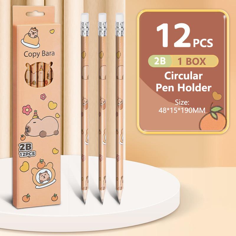 

12 шт. Мультяшный милый деревянный карандаш 2B с ластиком, инструмент для письма и рисования, эскизный карандаш, школьные и офисные принадлежности, студенческие канцелярские товары, подарки