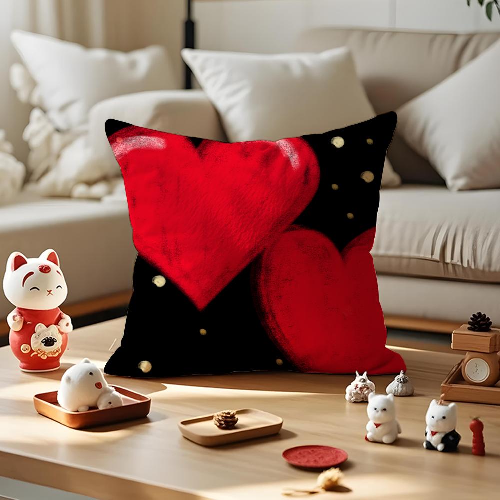 Valentine Red Heart Pillow Case Antidustmite Pillowcase Invisible Zipper Silky Short Plush Sofa Cushion Cover