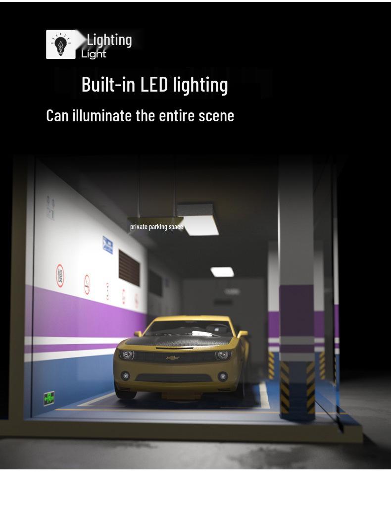 1/18 Wooden Parking Garage Model with Lighting and Dustproof Ornaments