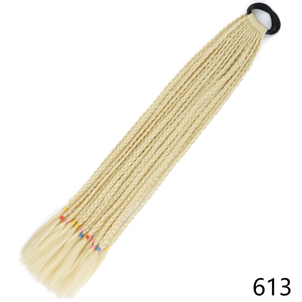 XINRAN Synthetic Long Straight Braids Hair With Rubber Bands Rainbow Braided Ponytail For Women And Girls Cosplay Party Accessories