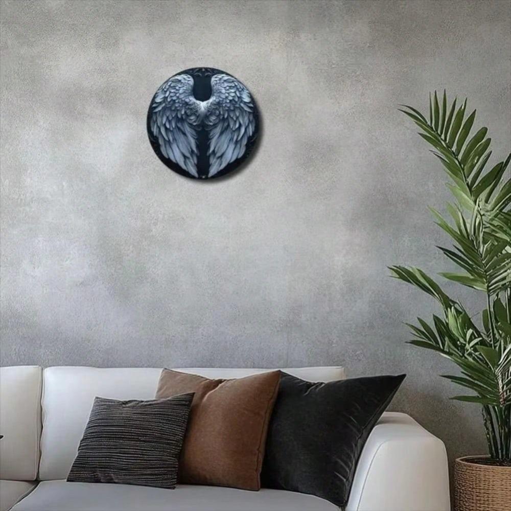 Vintage Angel Wings Aluminum Round Metal Wall Art for Home Cafe Decor