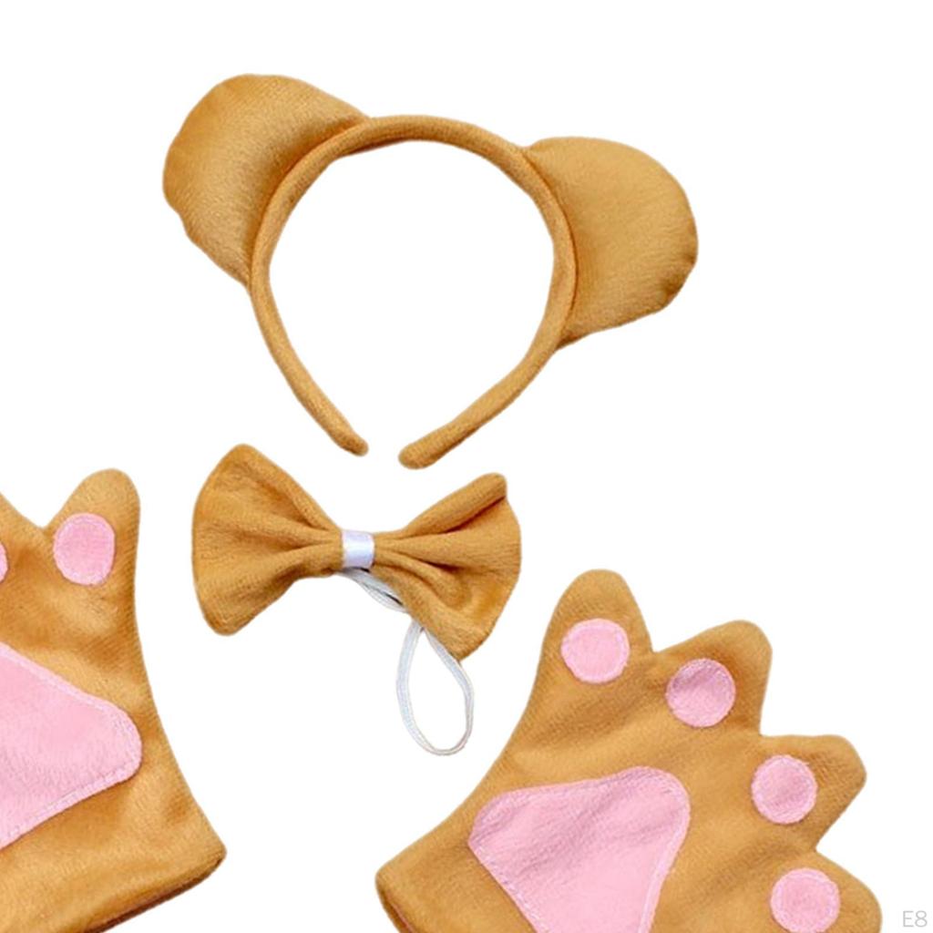 4 Pieces Animals Costume Set Animal Headband Gloves Bowtie and Tail for Stage Performance
