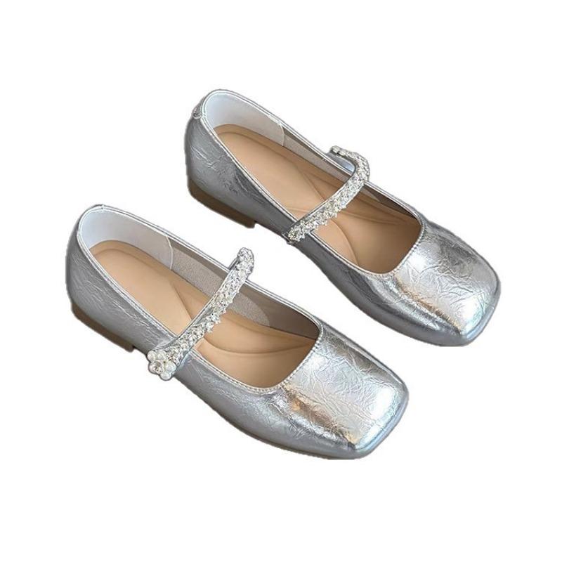 Mary Jane perlée à talon épais chaussures simples nouvel été mot avec tête de sac tête carrée chaussures simples femmes