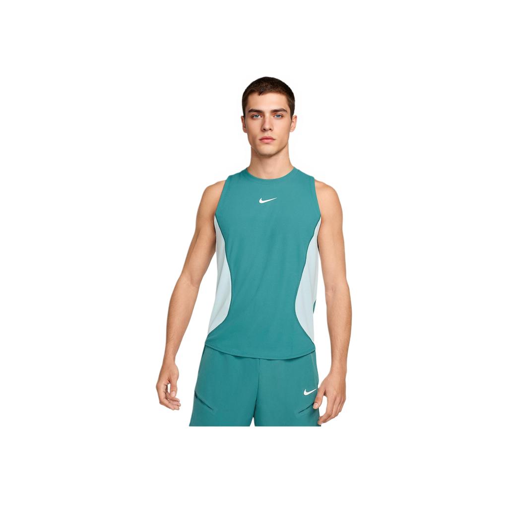 Nike Court Slam Dri-Fit Logo Ronde Hals Comfortabel Casual Mouwloos Vest Heren Tops Mineraalblauw Wit HQ6406-379