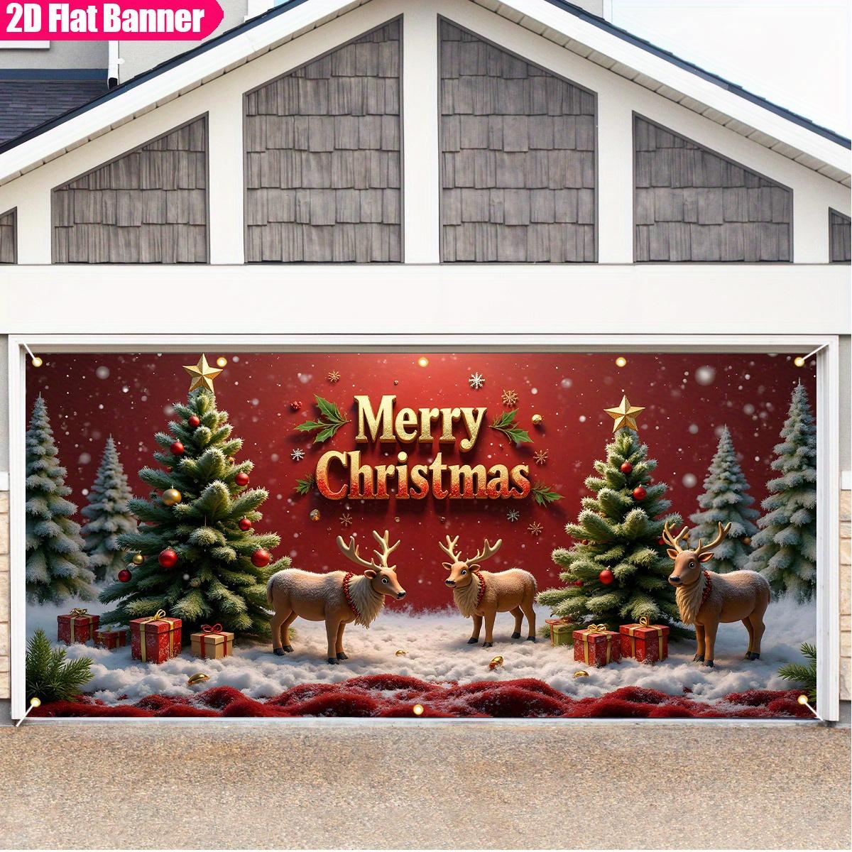 2D door banner 1 ASOONYUM large self luminous Christmas garage door banner with 2D flat fabric winter scene 150X100