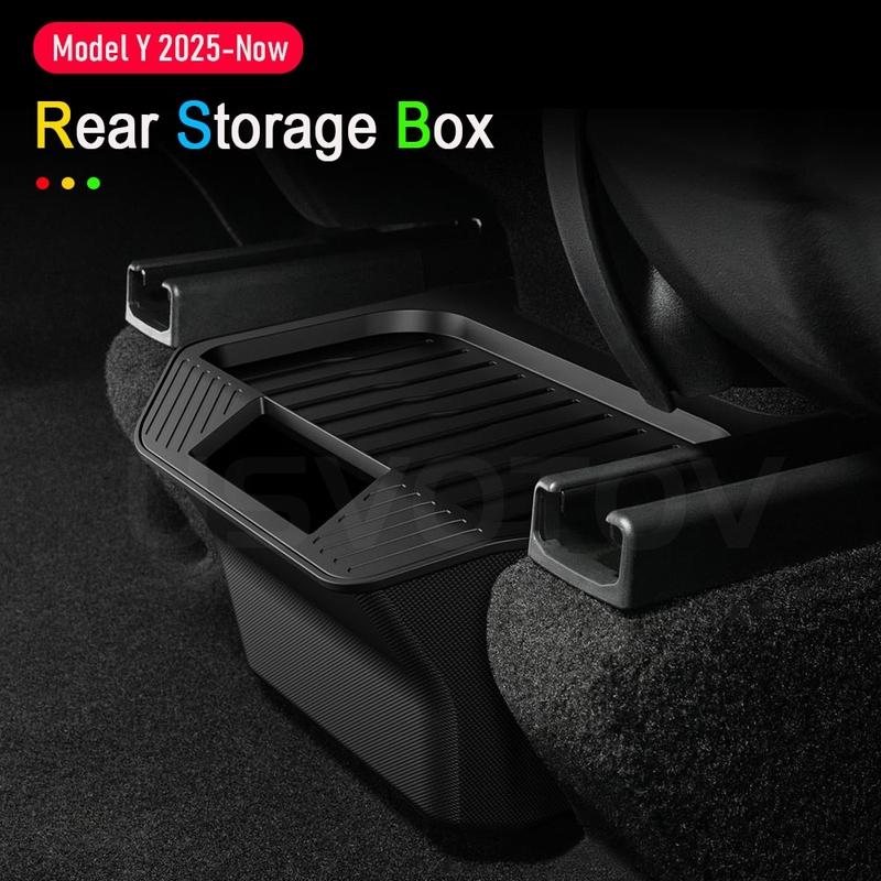 Rear Center Console Organizer for Tesla Model Y Juniper 2025 2026 Trash Can 2nd Row Under Floor Storage Box Bin Mat Accessories
