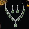 Luxury Rhinestone Teardrop Pendant Necklace & Earring Set In Apple Green for Bridal Wear