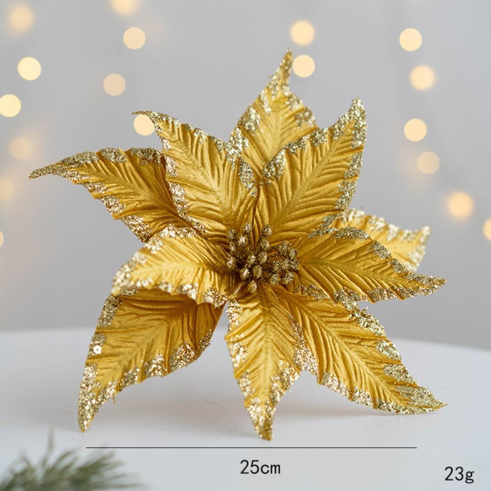Fabric Plastic Christmas Artificial Flowers 25cm Ornaments Xmas Tree Decorations DIY Decoration Christmas Decor New Year