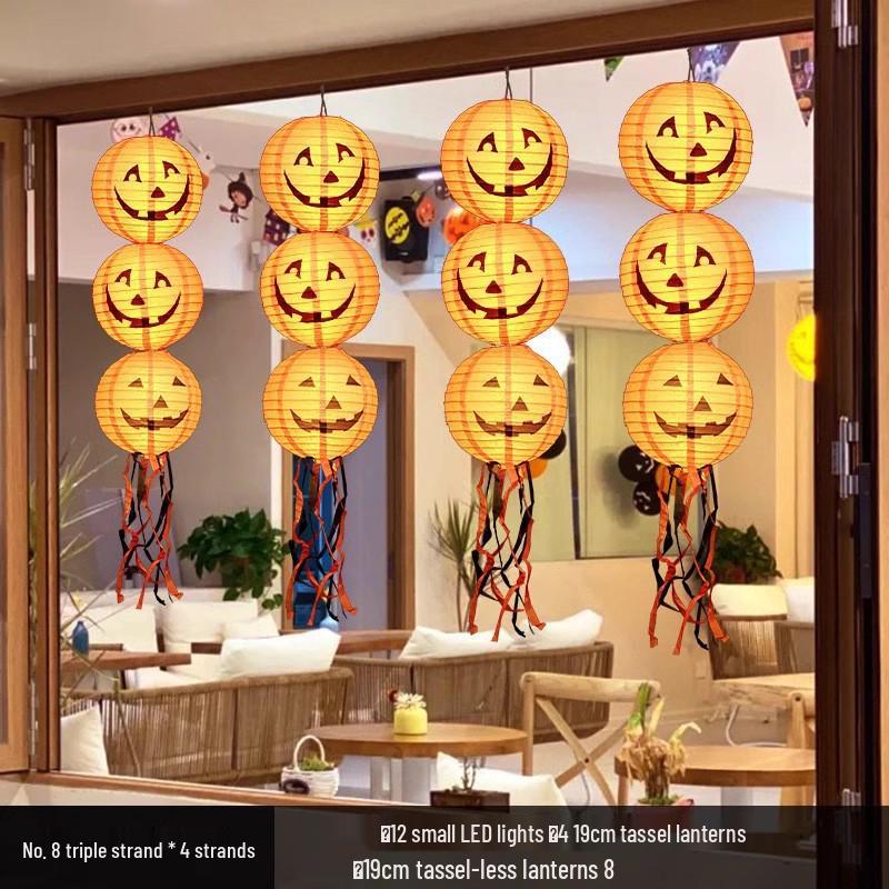 Outdoor Luminous Halloween Pumpkin Paper Lantern Decorations for Kindergartens and Hotels