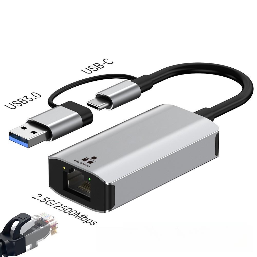 Type-C USB 2-in-1 Gigabit Wired Network Card for Laptop and Tablet USB To Ethernet 2.5