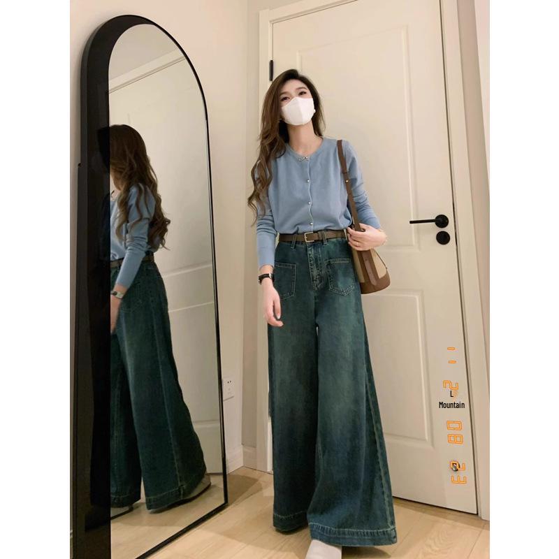 Women's High Waist Retro Wide Leg Jeans - Plus Size, Loose Fit, Slimming, Floor Length