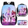 School Season Kpop Demon Hunters Student School Bag Girls Large Capacity Middle School Student Backpack Three-Piece Set