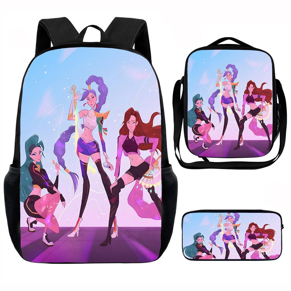 School Season Kpop Demon Hunters Student School Bag Girls Large Capacity Middle School Student Backpack Three-Piece Set