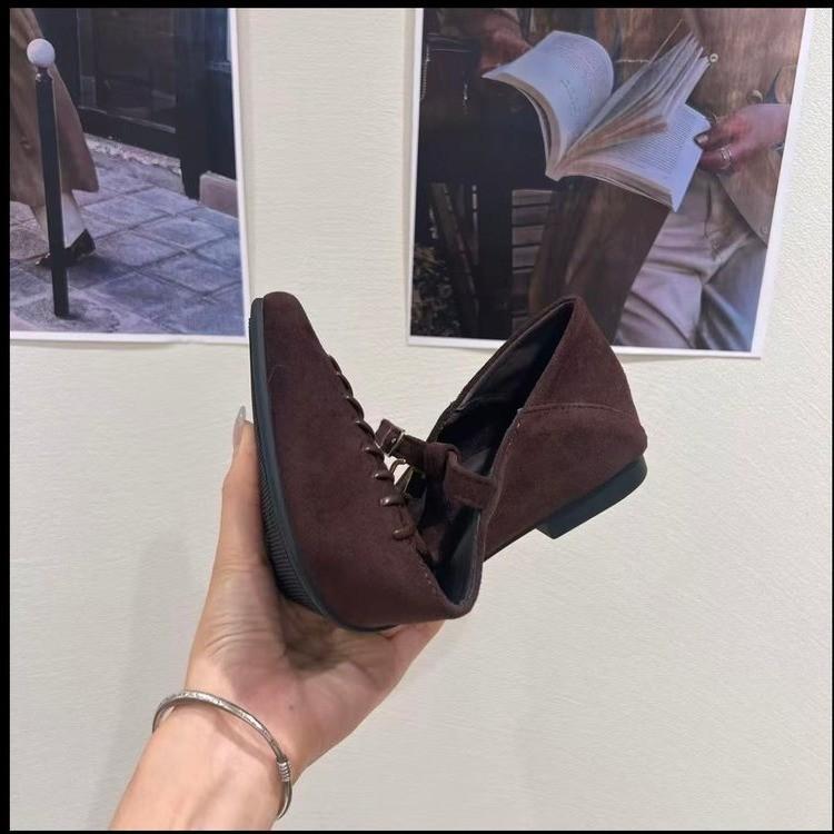 French British Style Women's Shoes Suede Mary Jane Shoes 2025 Autumn and Winter New Soft-soled Shoes Retro Single Shoes Flat Shoes