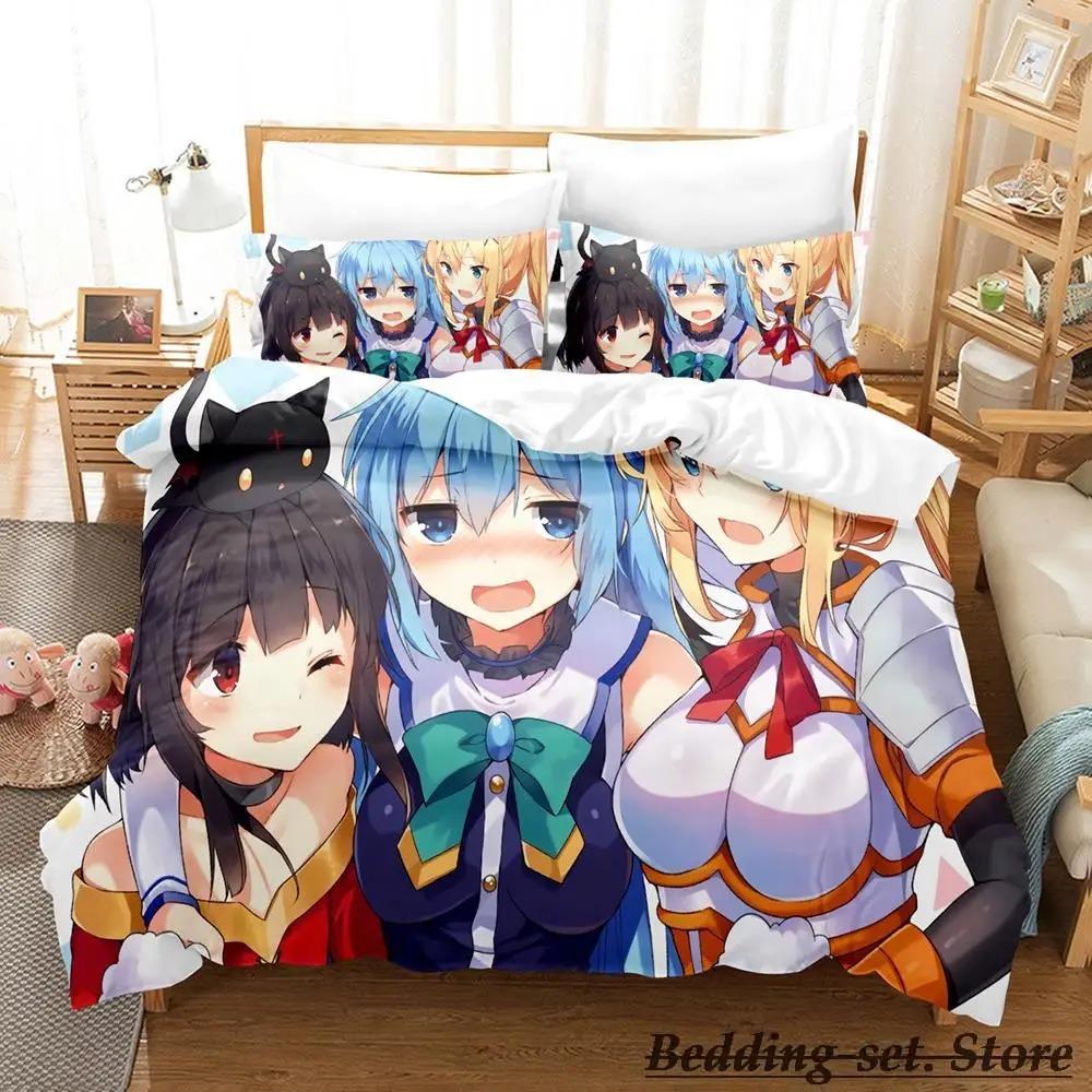 KonoSuba Bedding Set Single Twin Full Queen King Size Bed Set Adult Kid Bedroom Duvetcover Sets Anime parure de lit Bed