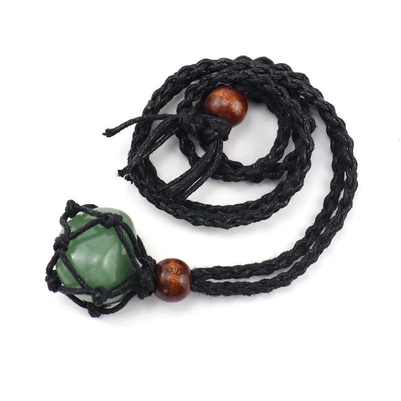 Crystal Rough Stone Natural Stone Black Mesh Pocket Woven Necklace Adjustable Rough Stone Mesh Pocket Sweater Chain N559