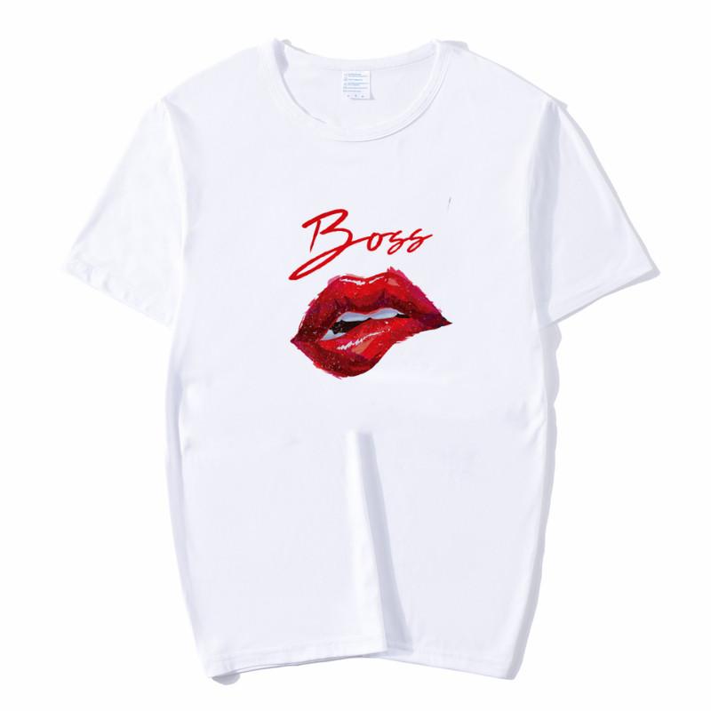 Summer Tops Red Mouth Lip Kiss Printed Women Fashion Tshirt Funny Leopard Graphic Tee