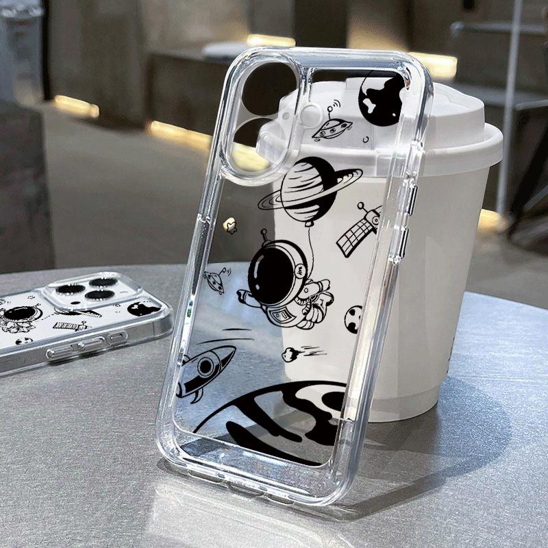 Aircraft Route Print Soft Silicone Case For iPhone 16 Pro Max 15 Pro 14 Plus 13 12 11 XS Astronaut Planet Shockproof Clear Phone Cover