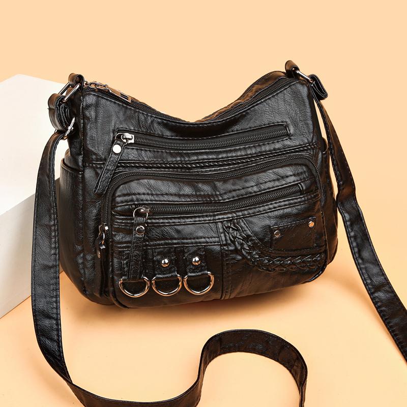 Přeshraniční módní a lehká kabelka pro ženy středního věku s velkou kapacitou, vícevrstvá kabelka přes rameno z měkké kůže s texturou