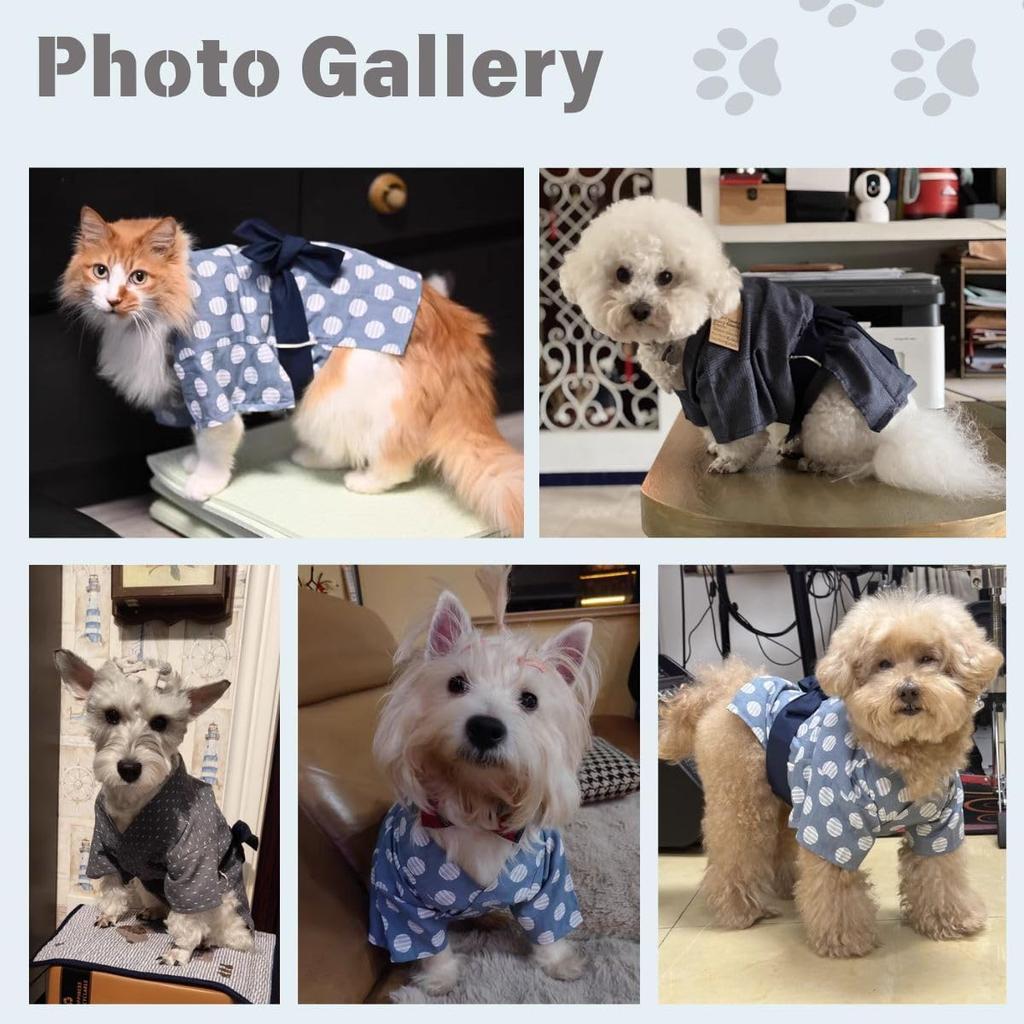 MANON ROSA Dog Costume Japanese Yukata Kimono - Traditional Pet Kimono Cosplay for Small Medium Dogs, Puppies Cats Kittens, Breathable Adjustable