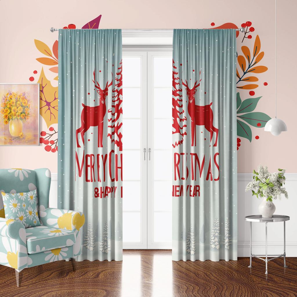 2 pieces - Christmas decoration Elk print curtain - Polyester - suitable for bedroom   living room   study   private space