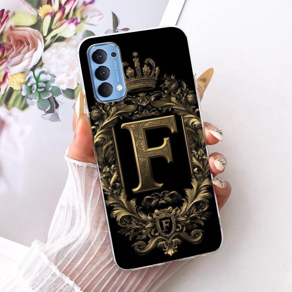 Transparent Für Oppo Reno4 4G Hülle CPH2113 Luxuriöse Krone A-Z Buchstaben 2D Flaches Muster Weicher Bumper Für Oppo Reno 4 4G Handyhülle