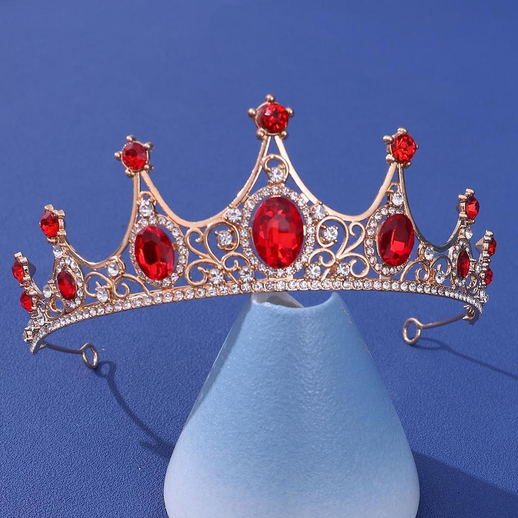 Europäischer und amerikanischer Brautkronen-Haarschmuck – Roter Hochzeitskopfschmuck für Frauen