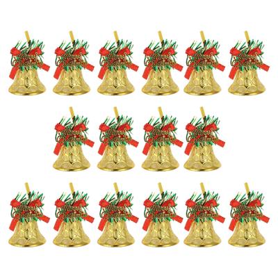 16Pcs Christmas Decorations Ornaments Golden Bells with Red Bows Jingle Bell Tree Hanging for Holiday Wreath Garland Door Hanger