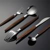 5PCS Stainless Steel Portuguese Tableware Sets Clip Wooden Handle Knife Fork Spoon Gold Cutlery Set Household Utensils for Kitch