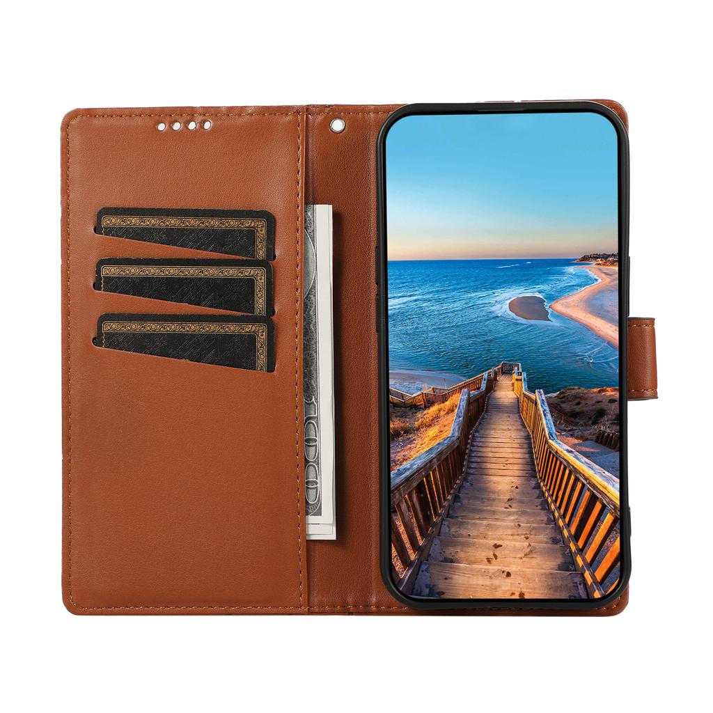 For iPhone 17 Pro Phone Case Line Imprint Leather Wallet Cover with Wrist Strap