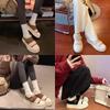Cowhide version autumn and winter thick-soled fluffy shoes Velcro velvet warm casual biscuit shoes women's white shoes