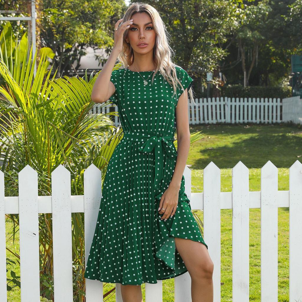 Russia Summer New Polka Dot Midi Dress - Casual Round Neck Arrival