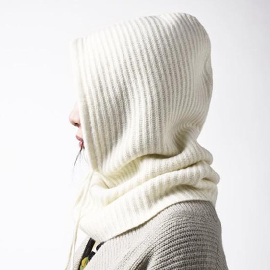 Strikket hodeplagg ensfarget justerbar snøring hettegenser skjerf høst vinter vindtett varm lue elastisk termisk lue